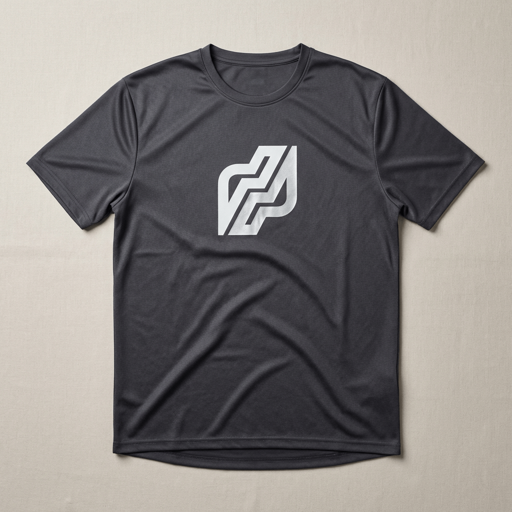 Screen printed decoration on a moisture-wicking performance fabric athletic shirt, showing ink adhesion on synthetic material