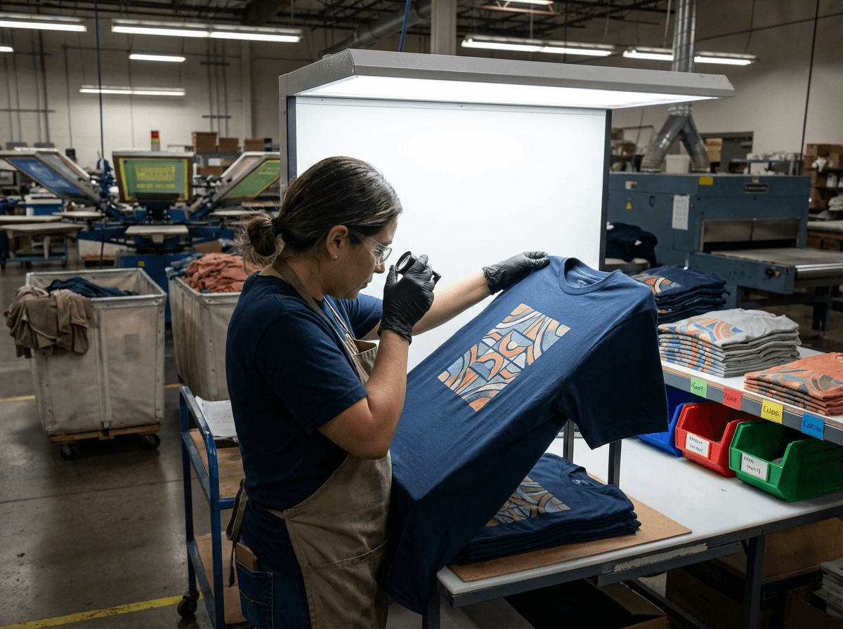 Quality control inspection of decorated garments on a large production run